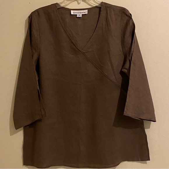 Caroline Rose Blouse Women Size S Linen Brown Relaxed Lagenlook Tunic Top USA - Picture 1 of 9